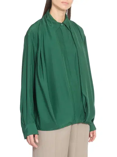 LOEWE Women's Draped Silk Shirt - Dark Green | Thumbnail 4 LOEWE Women's Draped Silk Shirt - Dark Green | Thumbnail 4