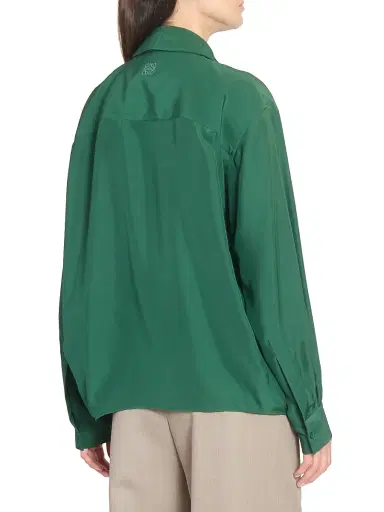 LOEWE Women's Draped Silk Shirt - Dark Green | Thumbnail 5 LOEWE Women's Draped Silk Shirt - Dark Green | Thumbnail 5