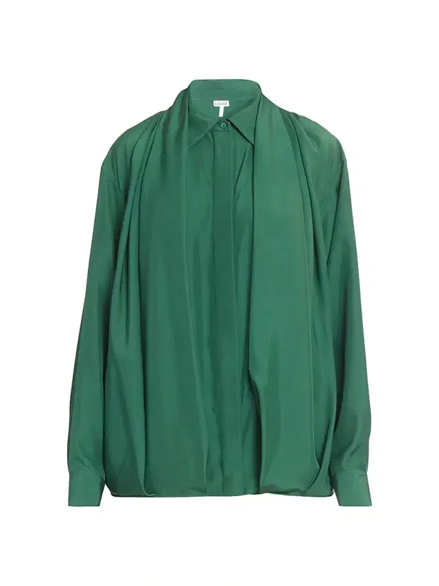 Women's Draped Silk Shirt - Dark Green