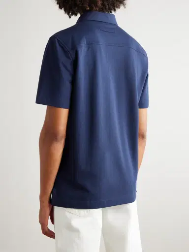Zegna Leather-Trimmed Cotton-Piqué Polo Shirt - Men | Thumbnail 3