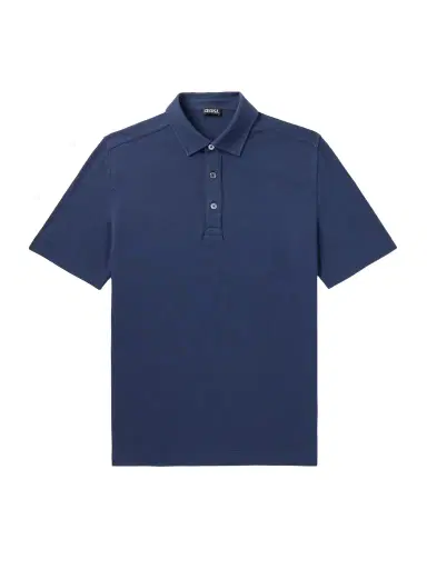 Zegna Leather-Trimmed Cotton-Piqué Polo Shirt - Men | Thumbnail 1