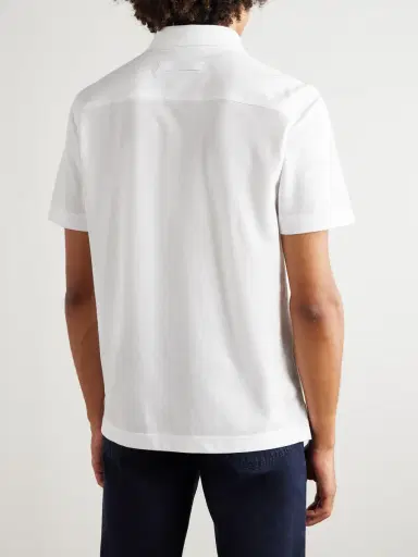 Zegna Leather-Trimmed Cotton-Piqué Polo Shirt - Men | Thumbnail 3