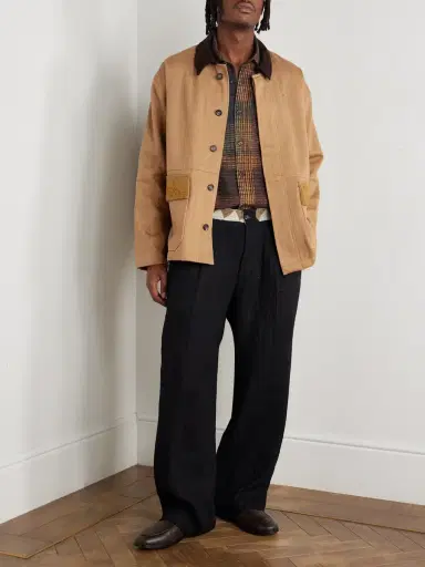 Kartik Research Jodhpur Suede-Trimmed Embroidered Herringbone Cotton Jacket - Men | Thumbnail 2