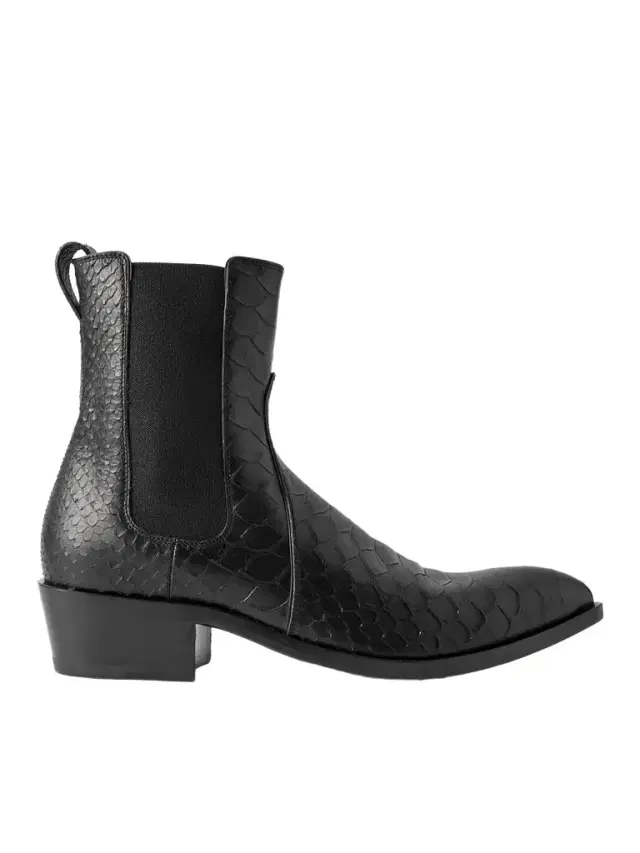 Python-Effect Leather Chelsea Boots - Men