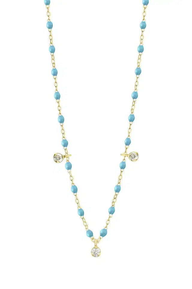 3 Diamond Turquoise Gigi Classic Supreme Necklace - Yellow Gold