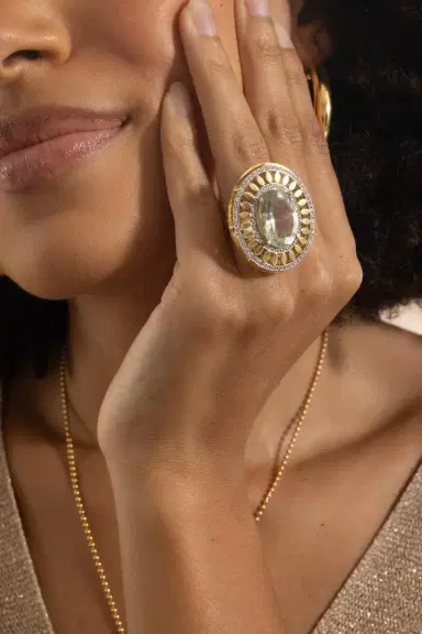 LISA NIK Green Quartz Diamond Halo Ring | Thumbnail 2 LISA NIK Green Quartz Diamond Halo Ring | Thumbnail 2