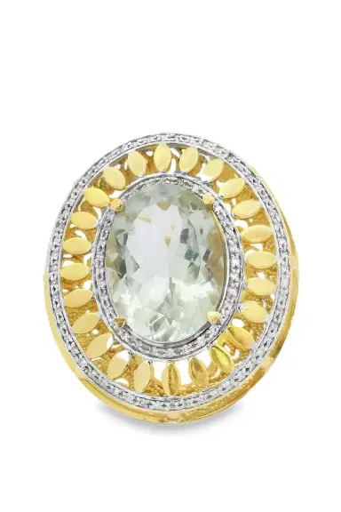 LISA NIK Green Quartz Diamond Halo Ring | Thumbnail 1 LISA NIK Green Quartz Diamond Halo Ring | Thumbnail 1
