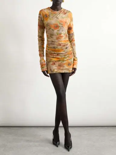 Saint Laurent Ruched Floral-print Tulle Mini Dress | Thumbnail 2