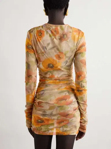 Saint Laurent Ruched Floral-print Tulle Mini Dress | Thumbnail 3