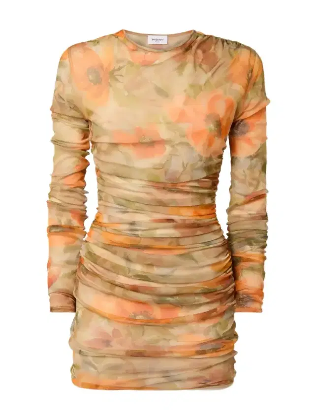 Ruched Floral-print Tulle Mini Dress
