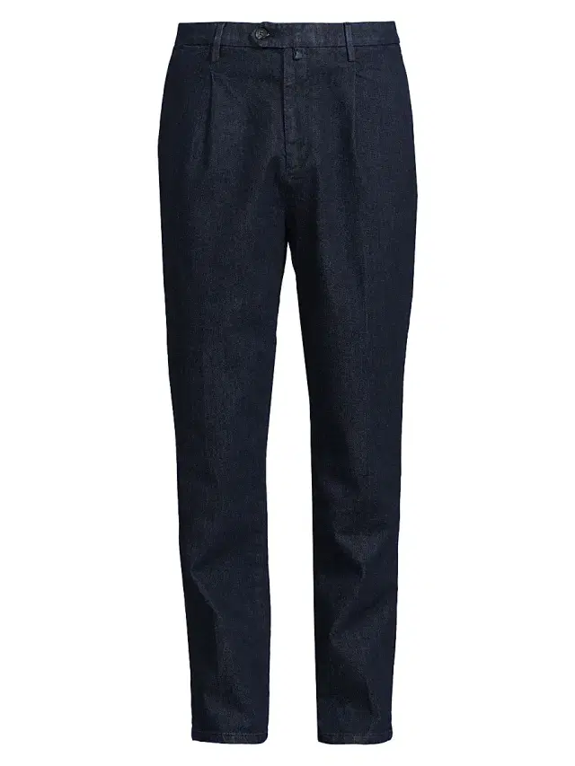 Sartorio Napoli Men's Stretch Cotton Denim Pleated Trousers - Dark Blue