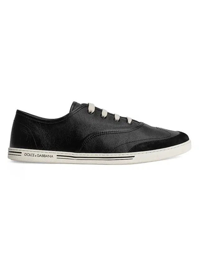 Men's Faux-Leather Low-Top Sneakers - Black