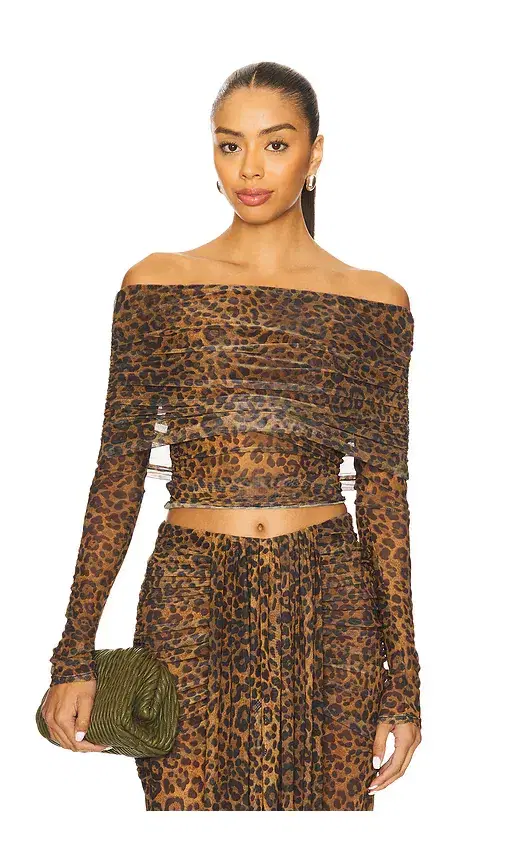 LaPointe Printed Mesh Off The Shoulder Top
