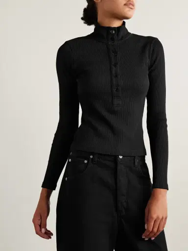Citizens of Humanity Sheena Ribbed Stretch-cotton And Lyocell-blend Henley Top | Thumbnail 3