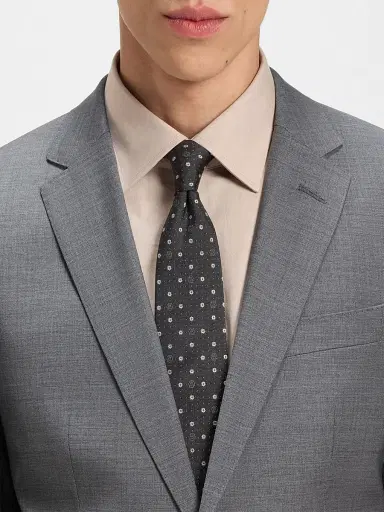 BOSS Men's Silk-Blend Tie with Micro Double B Monograms - Light Grey | Thumbnail 2 BOSS Men's Silk-Blend Tie with Micro Double B Monograms - Light Grey | Thumbnail 2