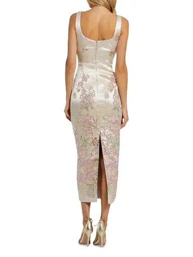 Mac Duggal Women's Satin Bustier Brocade Midi-Dress - Champange Multi | Thumbnail 2 Mac Duggal Women's Satin Bustier Brocade Midi-Dress - Champange Multi | Thumbnail 2