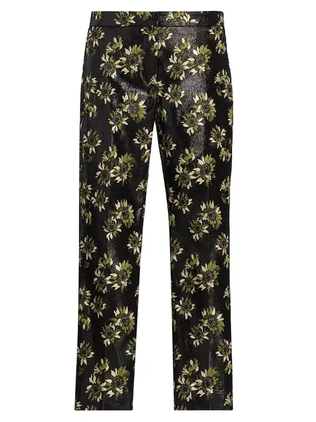 Women's Lacquered Sunflower Cigarette Crop Trousers - Black Green Gold