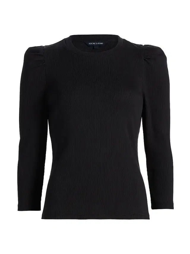 Veronica Beard Women's Britney Puff Shoulder Rib-Knit Top - Black