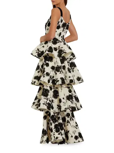 Mac Duggal Women's Floral Bouclé Tiered Gown - Black Ivory - Size 14 | Thumbnail 2