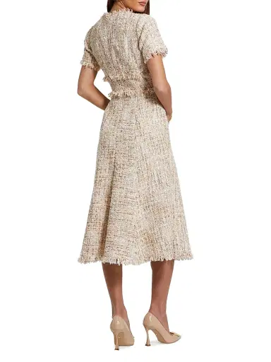 Mac Duggal Women's Bouclé Tweed A-Line Midi-Dress - Blush - Size 14 | Thumbnail 2 Mac Duggal Women's Bouclé Tweed A-Line Midi-Dress - Blush - Size 14 | Thumbnail 2