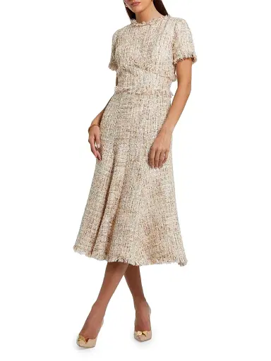 Mac Duggal Women's Bouclé Tweed A-Line Midi-Dress - Blush - Size 14 | Thumbnail 1 Mac Duggal Women's Bouclé Tweed A-Line Midi-Dress - Blush - Size 14 | Thumbnail 1