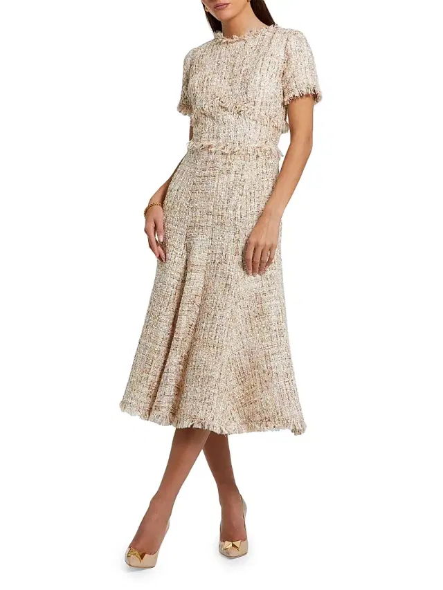 Mac Duggal Women's Bouclé Tweed A-Line Midi-Dress - Blush