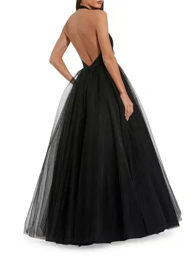 Mac Duggal Women's Flower Embellished Halterneck Ball Gown - Black - Size 14 | Thumbnail 2 Mac Duggal Women's Flower Embellished Halterneck Ball Gown - Black - Size 14 | Thumbnail 2