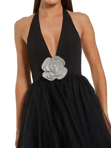 Mac Duggal Women's Flower Embellished Halterneck Ball Gown - Black - Size 14 | Thumbnail 3 Mac Duggal Women's Flower Embellished Halterneck Ball Gown - Black - Size 14 | Thumbnail 3
