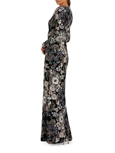 Mac Duggal Women's Embroidered Velvet Long-Sleeve Gown - Black Multi - Size 20 | Thumbnail 2 Mac Duggal Women's Embroidered Velvet Long-Sleeve Gown - Black Multi - Size 20 | Thumbnail 2