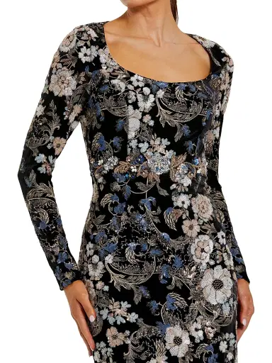 Mac Duggal Women's Embroidered Velvet Long-Sleeve Gown - Black Multi - Size 20 | Thumbnail 3 Mac Duggal Women's Embroidered Velvet Long-Sleeve Gown - Black Multi - Size 20 | Thumbnail 3