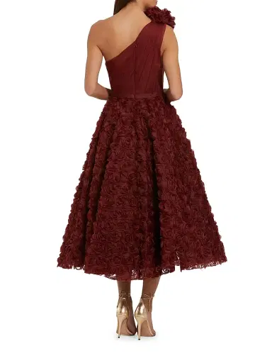 Mac Duggal Women's One-Shoulder 3D Flower Tea-Length Dress - Wine - Size 16 | Thumbnail 2 Mac Duggal Women's One-Shoulder 3D Flower Tea-Length Dress - Wine - Size 16 | Thumbnail 2