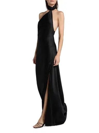 Kiki de Montparnasse Women's Soie Asymmetrical Halterneck Gown - Black - Size Large | Thumbnail 2 Kiki de Montparnasse Women's Soie Asymmetrical Halterneck Gown - Black - Size Large | Thumbnail 2