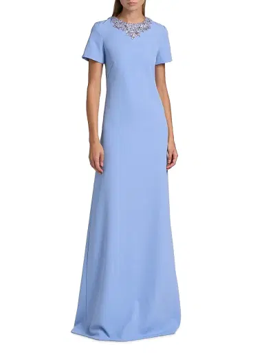 PAMELLA ROLAND Women's Embellished Neckline Crêpe A-Line Gown - Sky Blue - Size 8 | Thumbnail 3 PAMELLA ROLAND Women's Embellished Neckline Crêpe A-Line Gown - Sky Blue - Size 8 | Thumbnail 3