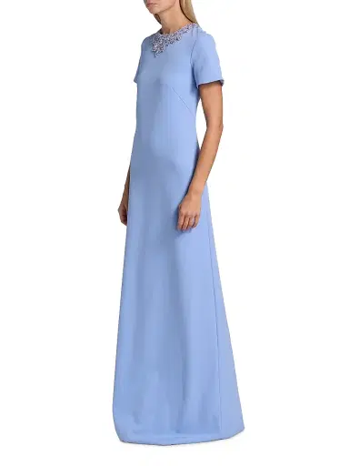 PAMELLA ROLAND Women's Embellished Neckline Crêpe A-Line Gown - Sky Blue - Size 8 | Thumbnail 4 PAMELLA ROLAND Women's Embellished Neckline Crêpe A-Line Gown - Sky Blue - Size 8 | Thumbnail 4