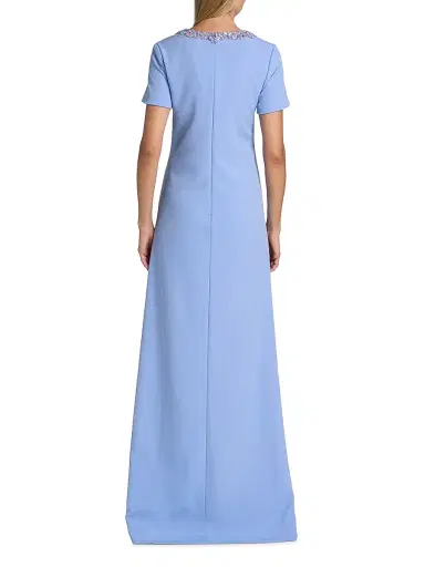 PAMELLA ROLAND Women's Embellished Neckline Crêpe A-Line Gown - Sky Blue - Size 8 | Thumbnail 5 PAMELLA ROLAND Women's Embellished Neckline Crêpe A-Line Gown - Sky Blue - Size 8 | Thumbnail 5