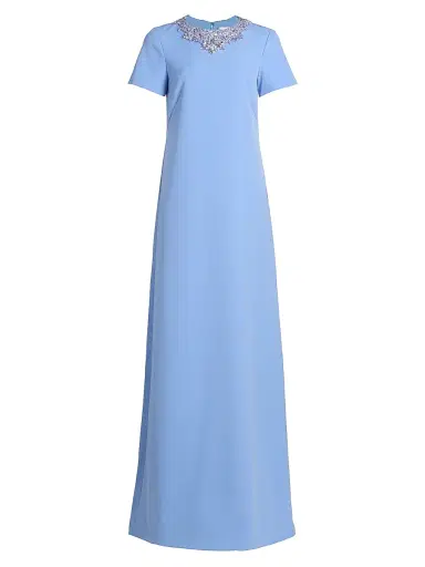 PAMELLA ROLAND Women's Embellished Neckline Crêpe A-Line Gown - Sky Blue - Size 8 | Thumbnail 1 PAMELLA ROLAND Women's Embellished Neckline Crêpe A-Line Gown - Sky Blue - Size 8 | Thumbnail 1