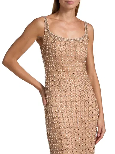 Pamella Roland Women's Imitation Pearl & Bead-Embroidered Tulle Gown - Beige | Thumbnail 6