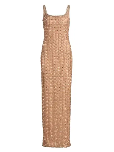 Pamella Roland Women's Imitation Pearl & Bead-Embroidered Tulle Gown - Beige | Thumbnail 1