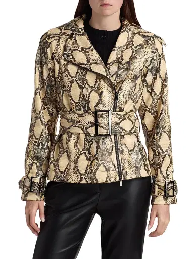 Toccin Women's Brando Snake-Embossed Vegan Leather Biker Jacket - Python | Thumbnail 3 Toccin Women's Brando Snake-Embossed Vegan Leather Biker Jacket - Python | Thumbnail 3