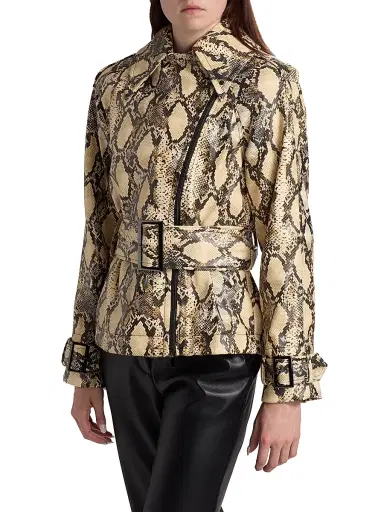 Toccin Women's Brando Snake-Embossed Vegan Leather Biker Jacket - Python | Thumbnail 4 Toccin Women's Brando Snake-Embossed Vegan Leather Biker Jacket - Python | Thumbnail 4