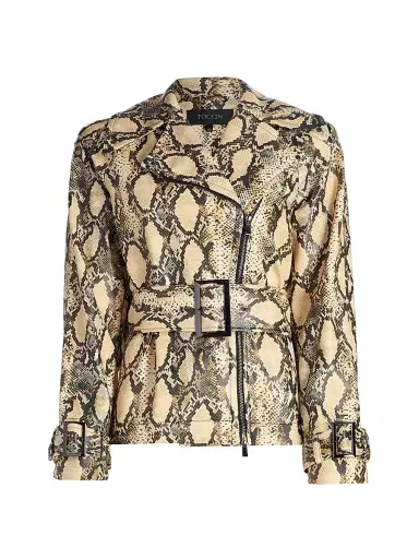 Toccin Women's Brando Snake-Embossed Vegan Leather Biker Jacket - Python | Thumbnail 1 Toccin Women's Brando Snake-Embossed Vegan Leather Biker Jacket - Python | Thumbnail 1