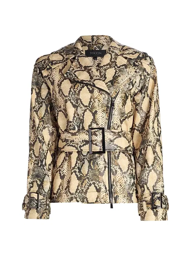 Toccin Women's Brando Snake-Embossed Vegan Leather Biker Jacket - Python