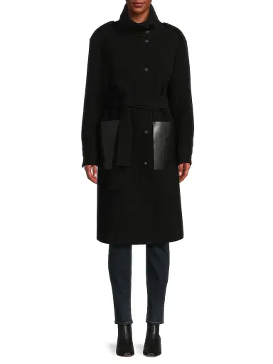 Kobi Halperin Women's Monet Faux Leather-Pocket Wool Coat | Thumbnail 3 Kobi Halperin Women's Monet Faux Leather-Pocket Wool Coat | Thumbnail 3
