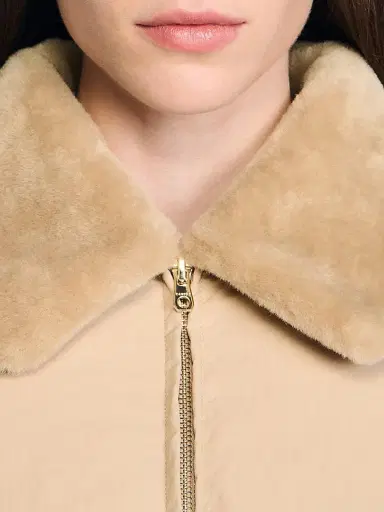 Sandro Women's Puffer Jacket with Shearling Collar - Beige | Thumbnail 4 Sandro Women's Puffer Jacket with Shearling Collar - Beige | Thumbnail 4