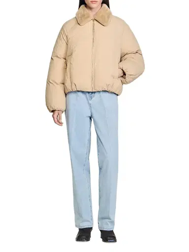 Sandro Women's Puffer Jacket with Shearling Collar - Beige | Thumbnail 5 Sandro Women's Puffer Jacket with Shearling Collar - Beige | Thumbnail 5