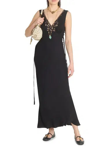 Chloé Women's Lace-Trim Silk Crêpe de Chine Bias-Cut Gown - Black | Thumbnail 2