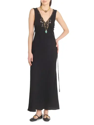 Chloé Women's Lace-Trim Silk Crêpe de Chine Bias-Cut Gown - Black | Thumbnail 3