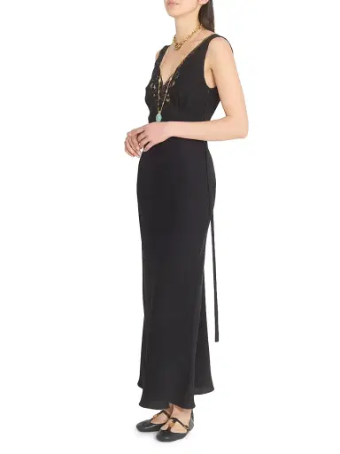 Chloé Women's Lace-Trim Silk Crêpe de Chine Bias-Cut Gown - Black | Thumbnail 4