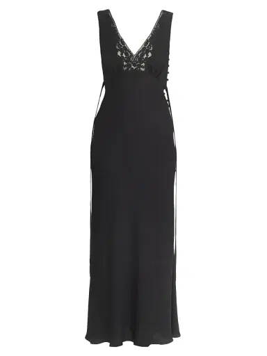 Chloé Women's Lace-Trim Silk Crêpe de Chine Bias-Cut Gown - Black | Thumbnail 1