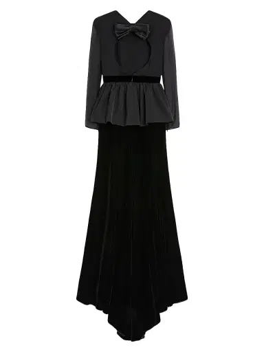 Valentino Garavani Women's Long Dress in Sable Velvet - Black | Thumbnail 2
